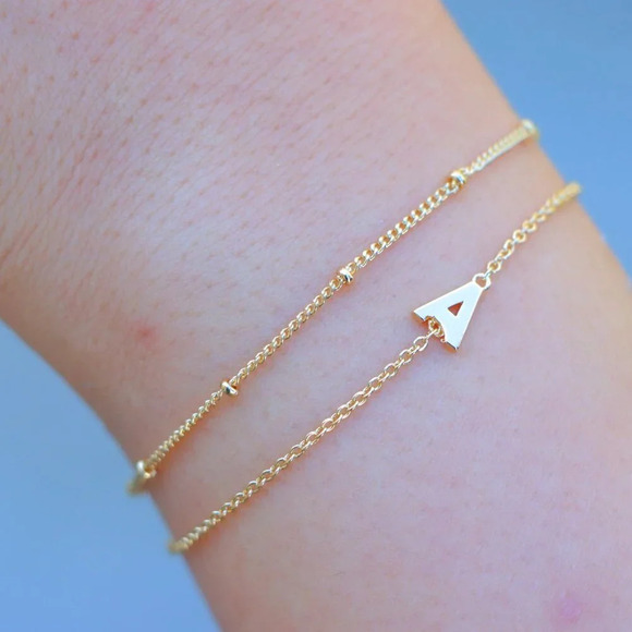 💛LIMITED EDITION!! Letter A-Z Initial Gold Bracelet 2 Layered Chain, ELDM22188 - Picture 1 of 13